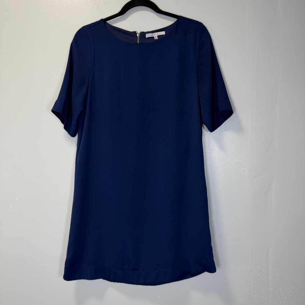 Naked Zebra Navy Blue Short Sleeve Shift Dress Womens Medium Office Minimalist